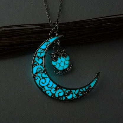 Owl Glow In Dark Pendant Chain Necklace for Women Green or Blue Ginger Lyne Collection - Blue