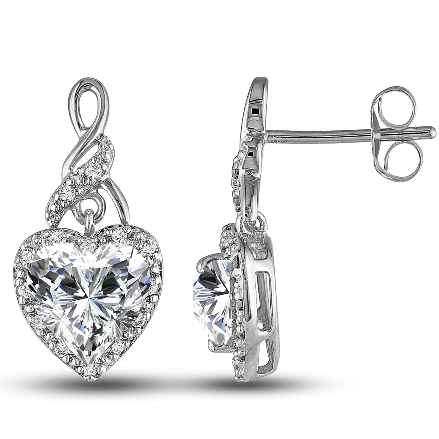 Heart Shape Blue Cz Drop Stud Earrings Womens Ginger Lyne Collection - Clear