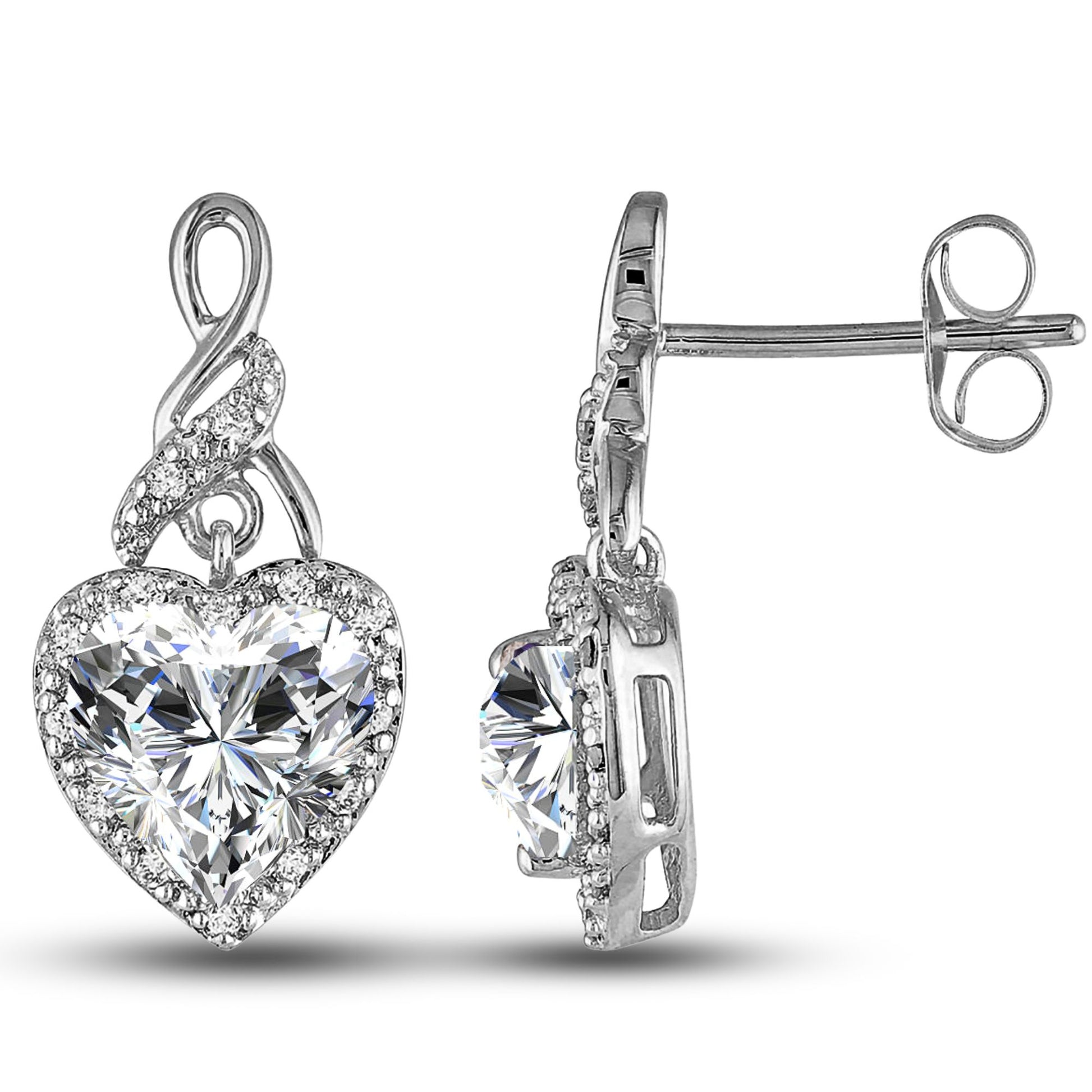 Heart Shape Blue Cz Drop Stud Earrings Womens Ginger Lyne Collection - Clear