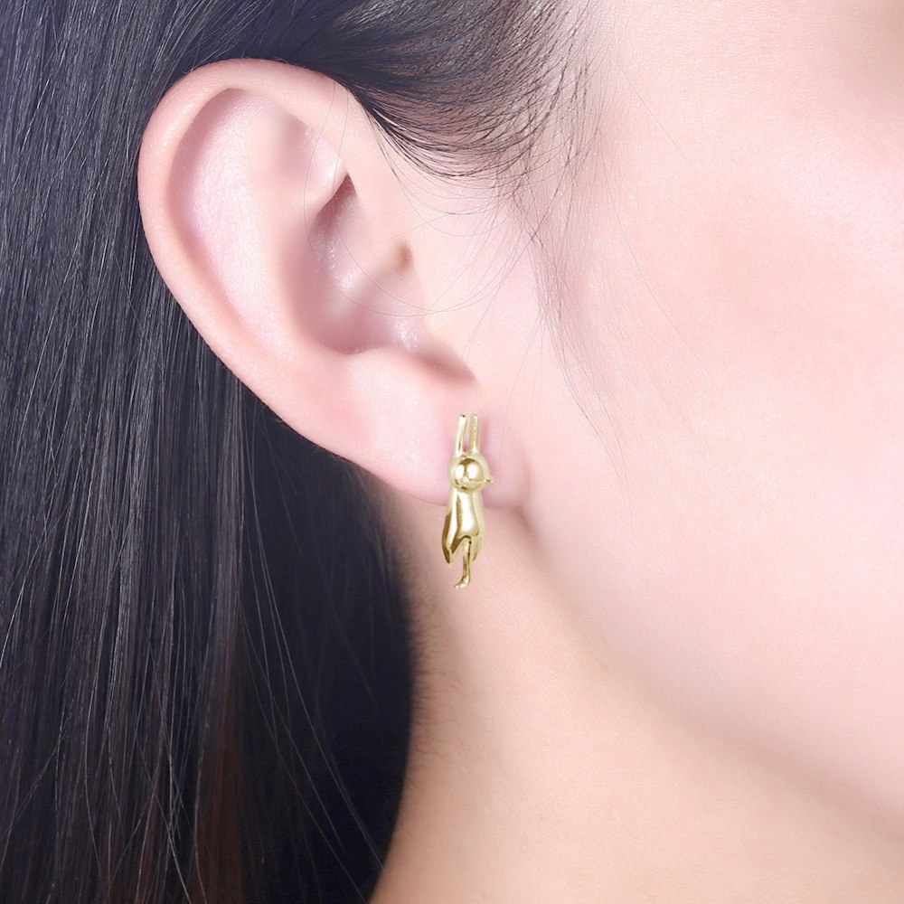 Hanging Cat Kitty Stud Earrings for Women Sterling Silver Ginger Lyne Collection - Gold