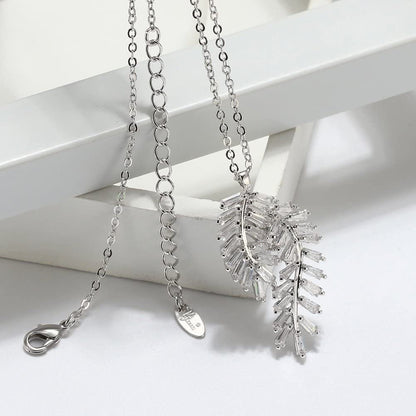 Pendant Necklace Women for Women Fancy Curved Leaf Design Clear Cz Ginger Lyne Collection