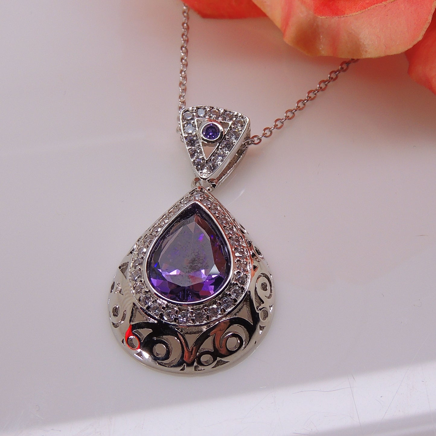 Lona Teardrop purple Cz Pendant Necklace Women Ginger Lyne Collection - Purple