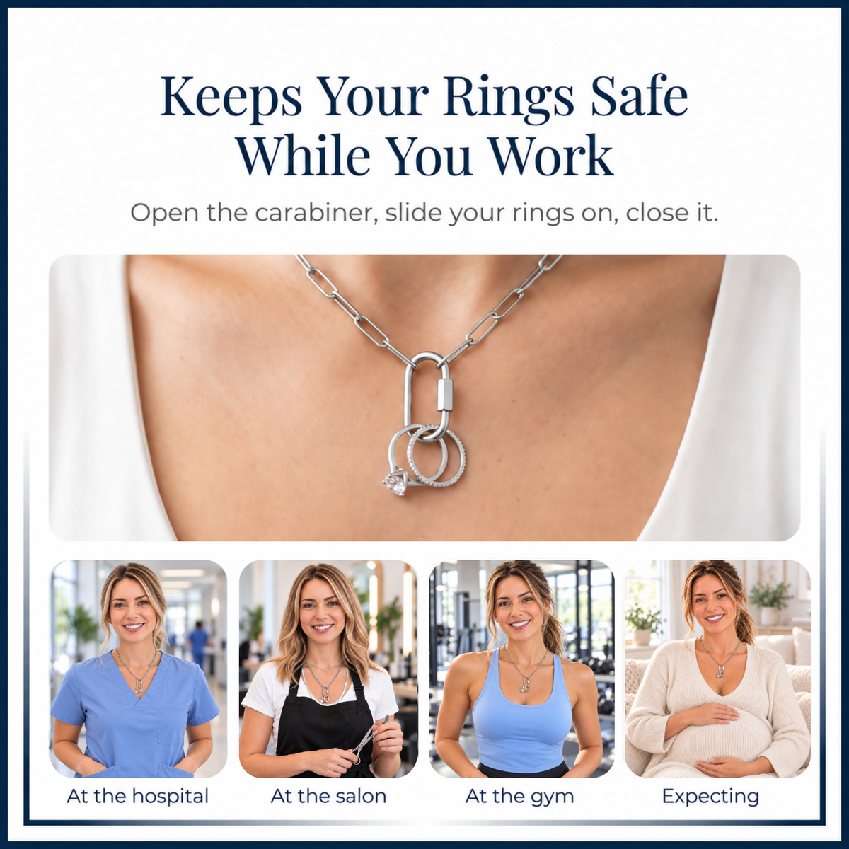 Silver Tone Square Screw Rectangle Carabiner Charm Holder Necklace Paperclip Chain 18-20 Inch Stainless Steel by Ginger Lyne - Silver-PaperclipChain/Rect Sq CH