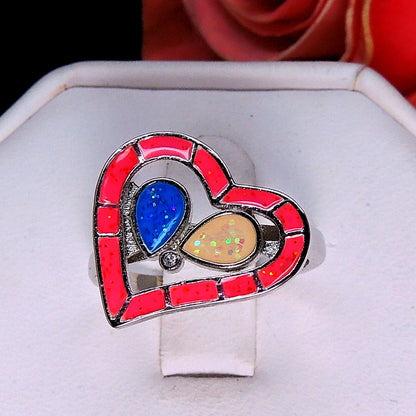 Heart Statement Ring Created Opal Multi Colored Ring Women Ginger Lyne Collection