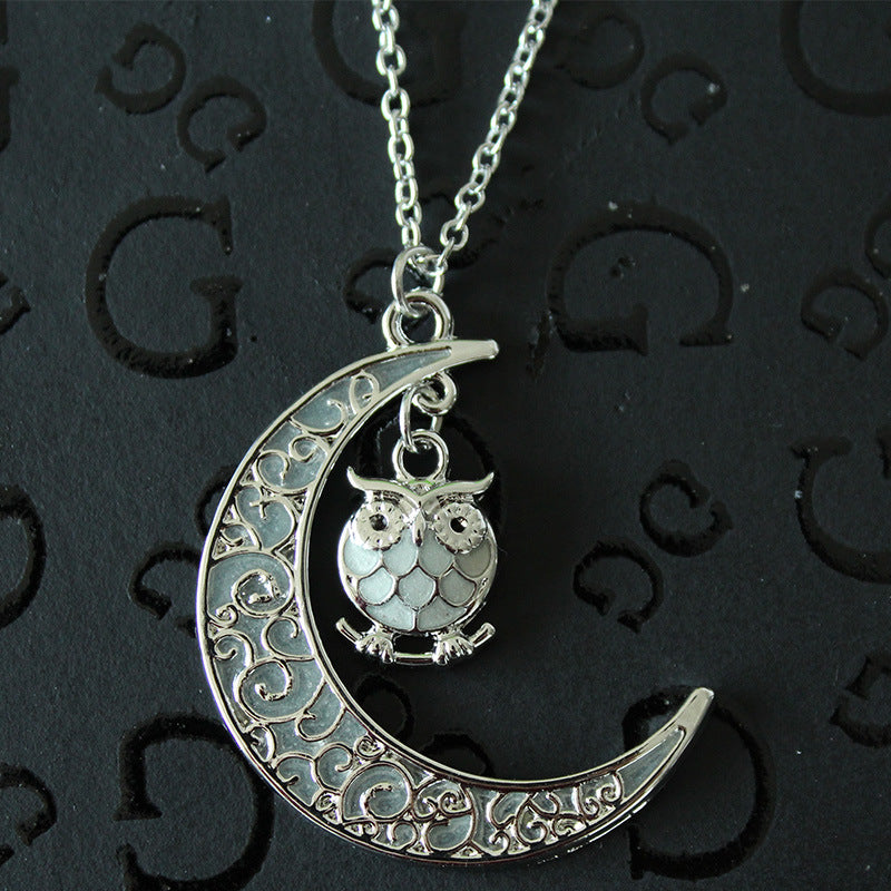 Owl Glow In Dark Pendant Chain Necklace for Women Green or Blue Ginger Lyne Collection - Green