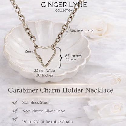 Carabiner Charm Holder Necklace for Women by Ginger Lyne O Chain Silver Stainless Steel 18-20" - Silver-OChain/Heart CH