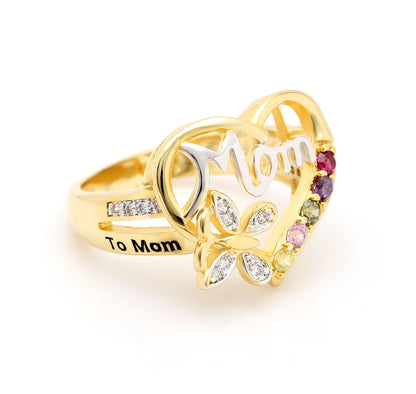 Mom Heart Ring Cz Gold Plated Engraved to Mom With Love Womens Ginger Lyne Collection