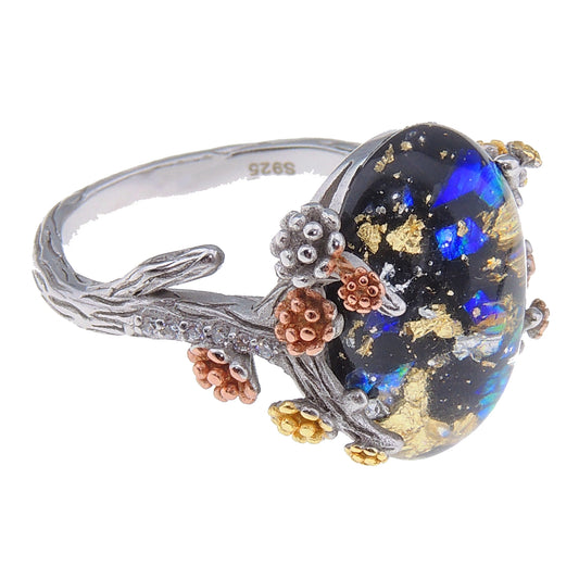 HenriettaTreeBranchFlowerRingOpalBlackSilverWomenGingerLyneCollection_SilverSetting-1
