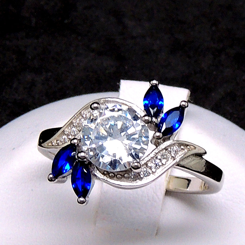 Cherish Engagement Ring Sterling Silver Blue Marquise Women Ginger Lyne Collection