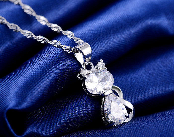 Kitten Cat Pendant Necklace for  Women Purple Cubic Zirconia Ginger Lyne Collection - clear