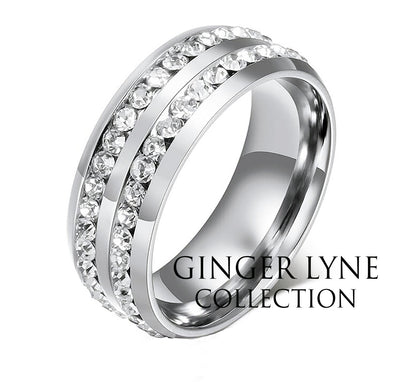 Two Row Wedding Band Ring Cz Eternity Men Women Ginger Lyne Collection