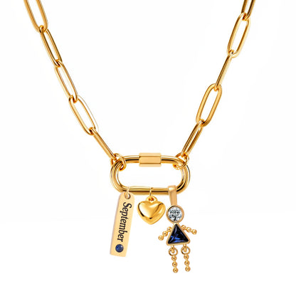 CarabinerFamilyBirthstoneNecklaceforMomorGrandmabyGingerLyneStainlessSteelCZBirthdayCharms_Female-September-Gold-1