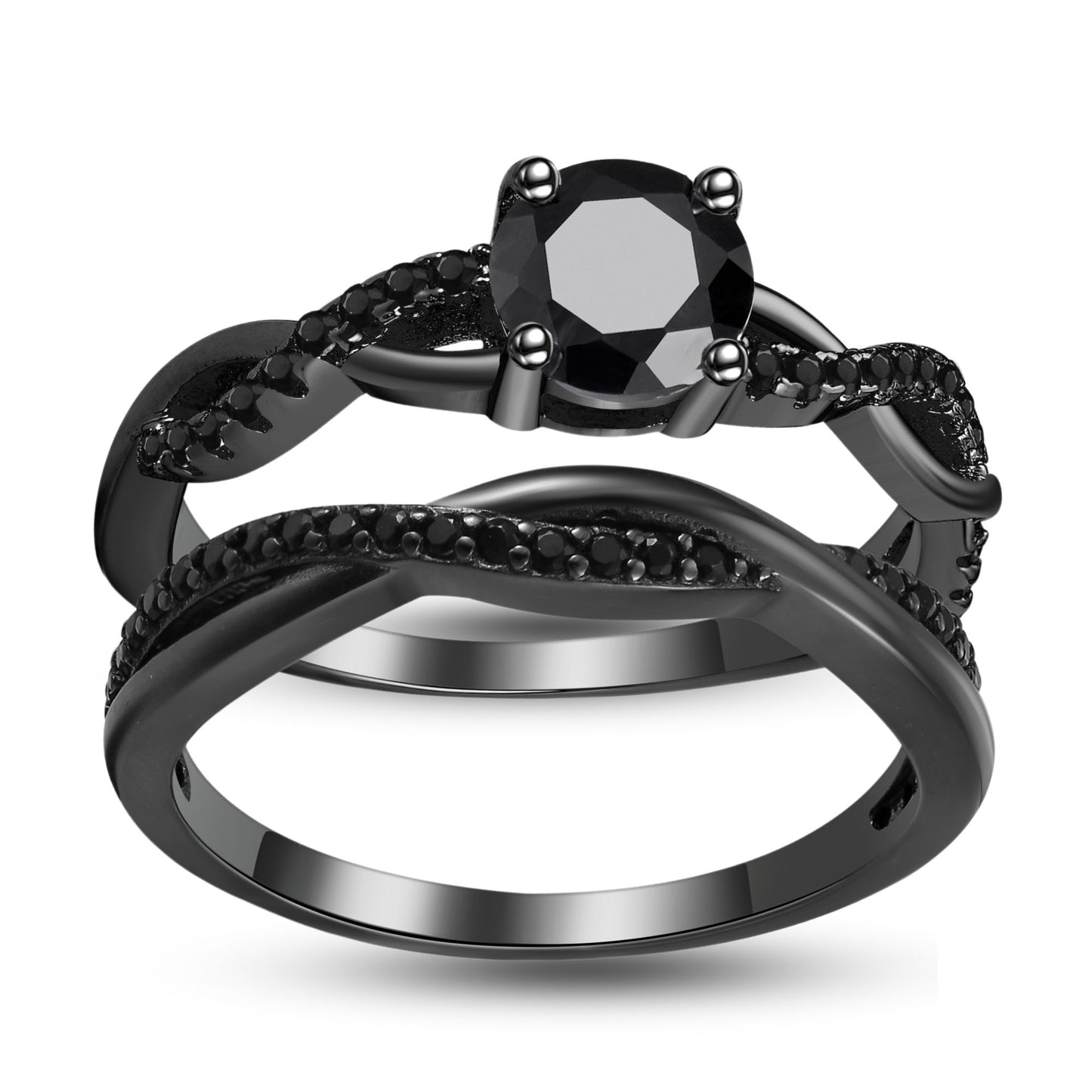 QueenaWeddingRingSetAnniversaryBandEngagementRingforWomenBlackSterlingCzGingerLyneCollection_RhodiumBlack-Black-1