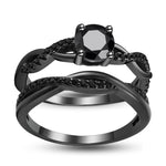 Load image into Gallery viewer, Queena Brial Set Wedding Engagement Ring Women Cz Black Sterling Ginger Lyne Collection - Rhodium Black-Black,10
