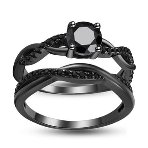 Queena Brial Set Wedding Engagement Ring Women Cz Black Sterling Ginger Lyne Collection - Rhodium Black-Black,10