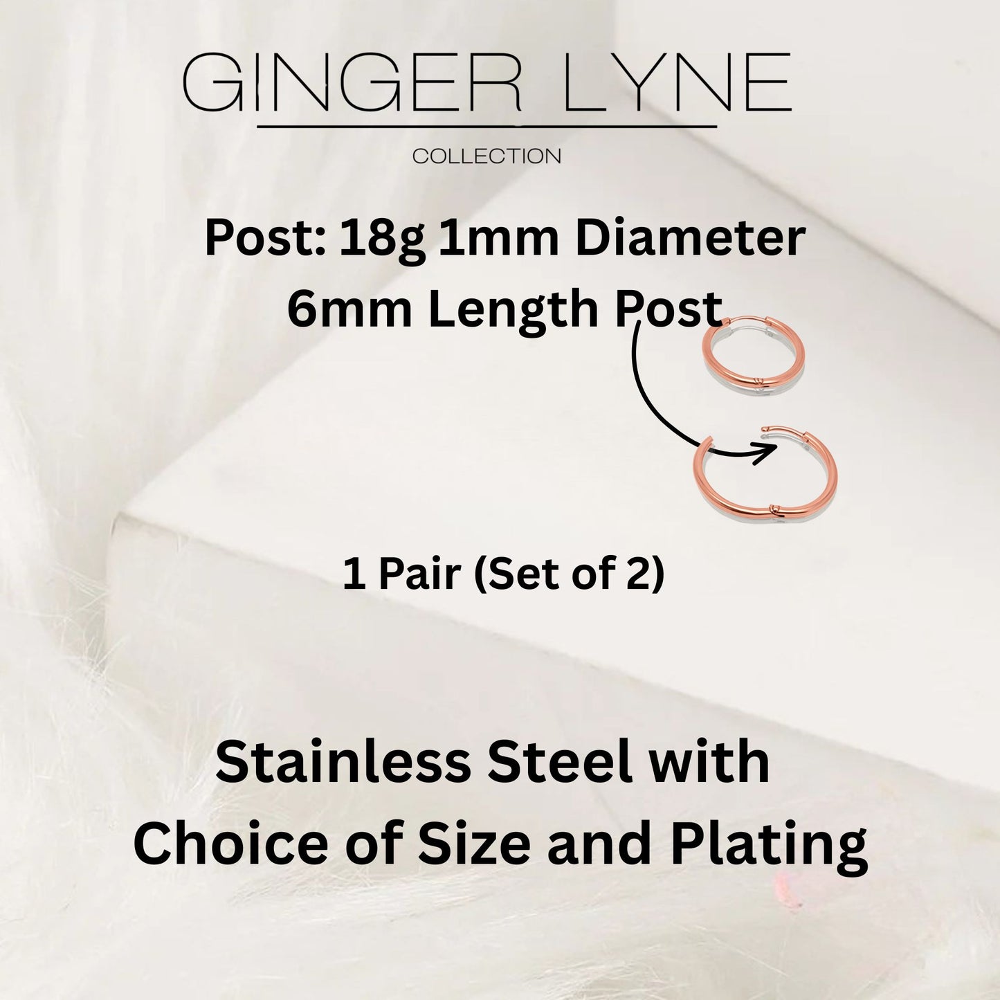 Stainless Steel Hoop Earrings by Ginger Lyne Huggie Style for Lobe Cartilage Piercing Body Jewelry - Rose-20mm