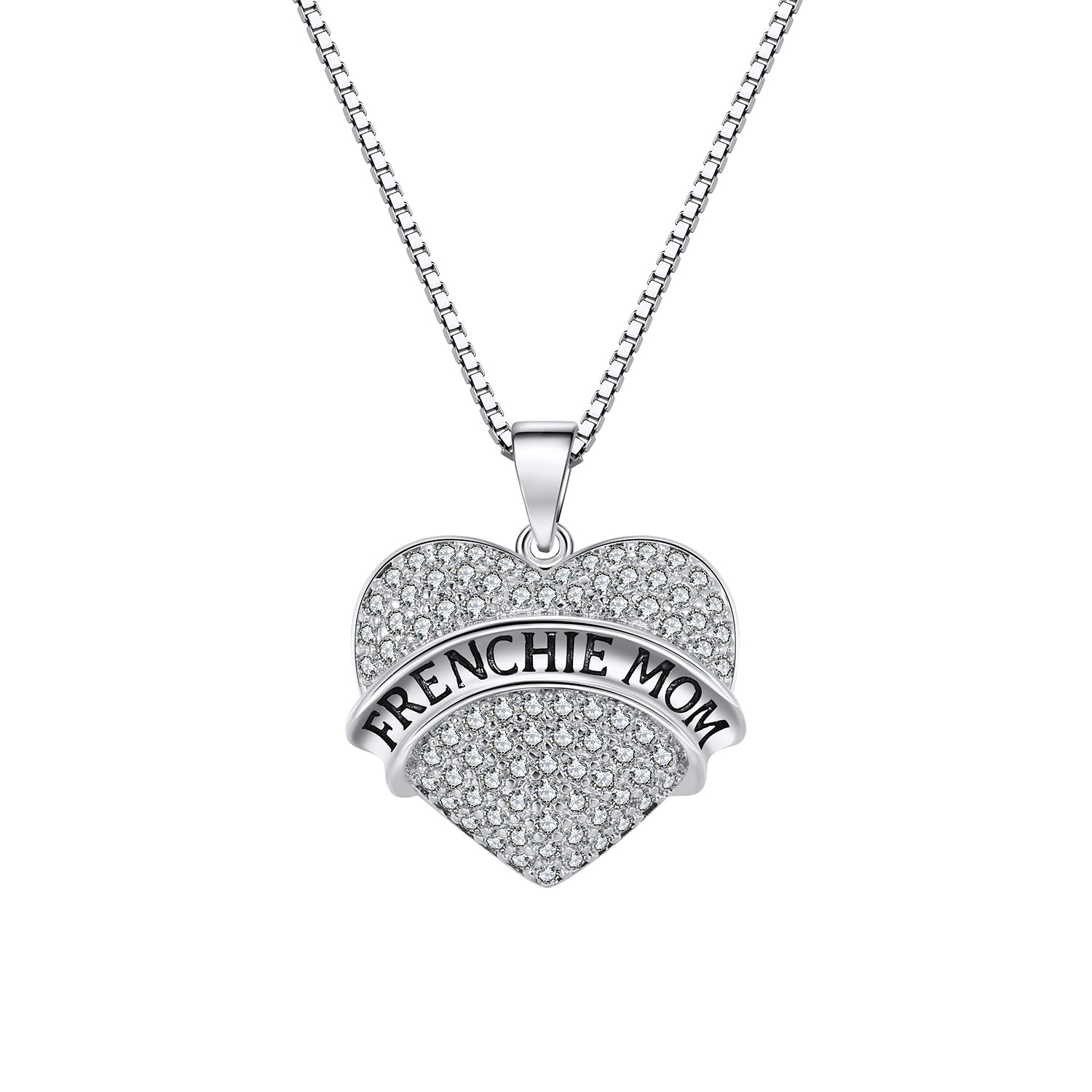 Frenchie Mom French Bulldog Heart Necklace Cubic Zirconia Women Ginger Lyne Collection