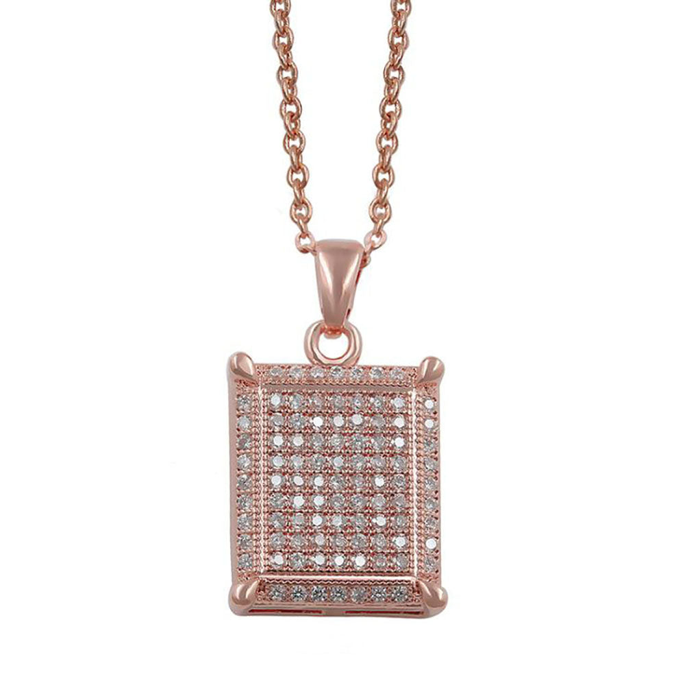 Angelica Pave Pendant Necklace for Women by the Ginger Lyne Collection - 14KT Yellow Gold Plated Cubic Zirconia- Elegant Square Statement Piece Fashion Jewlelry - Gold