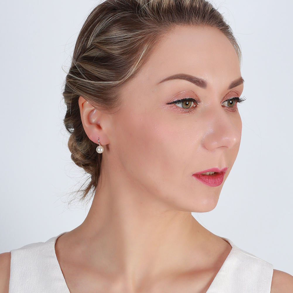 Drop Hook Earrings for Women Simulated Pearl Sterling Silver Ginger Lyne Collection - White