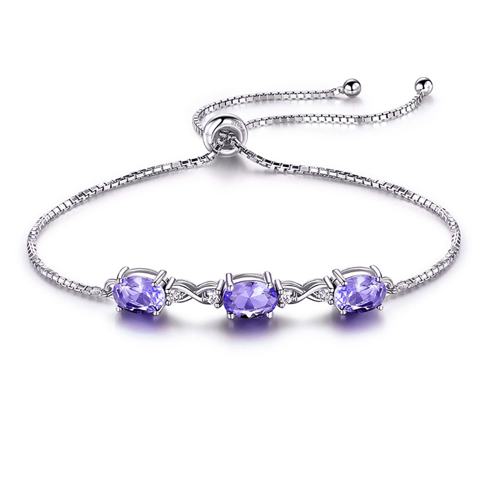 Adjustable Chain Bracelet Silver Created Blue Topaz Girls Ginger Lyne Collection - Purple