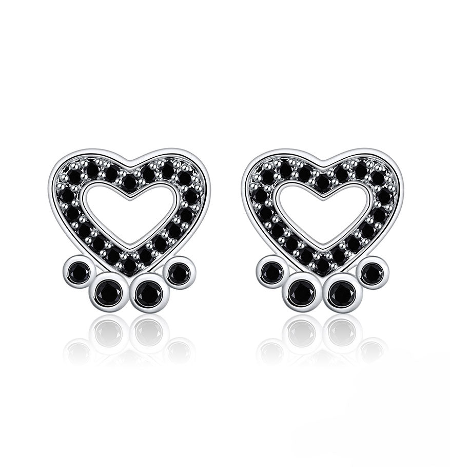 Paw Print Stud Earrings for Women Sterling Silver Black CZ 10mm Dog Paw Studs Gift for Dog Mom by Ginger Lyne - Black
