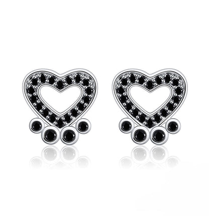 Paw Print Stud Earrings for Women Sterling Silver Black CZ 10mm Dog Paw Studs Gift for Dog Mom by Ginger Lyne - Black