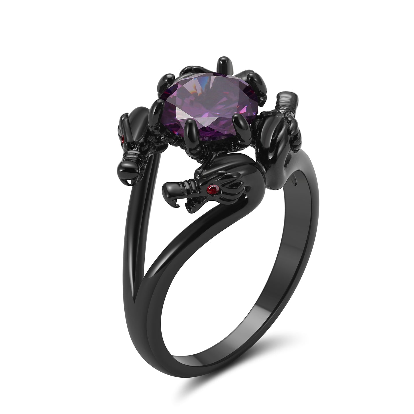 Dragon Ring Gothic Solitaire Cz Black Gothic Engagement Ring Girl Ginger Lyne Collection - Purple,9