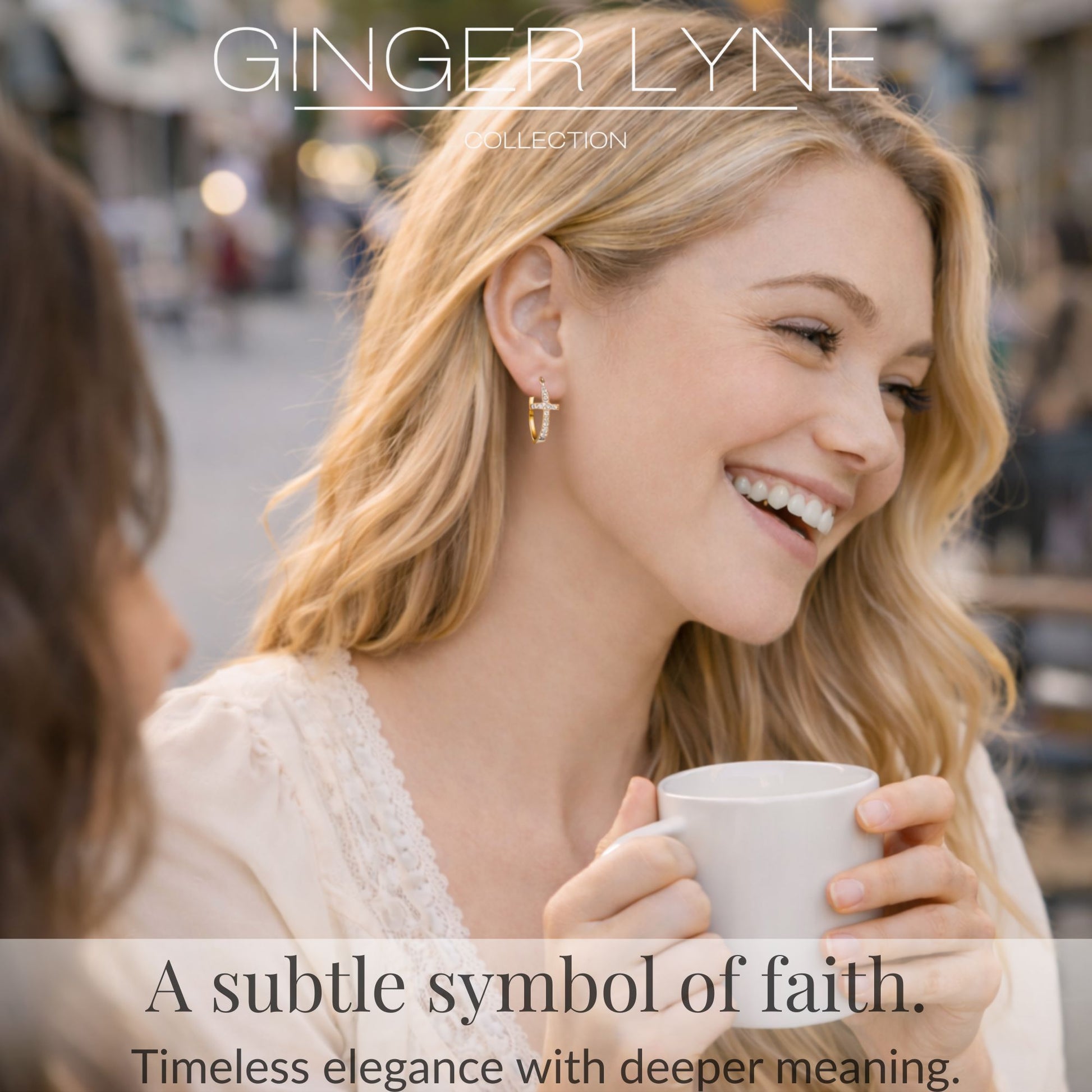 Cross Hoop Earrings for Women Cubic Zirconia Ginger Lyne Collection - Rose Tone-30mm