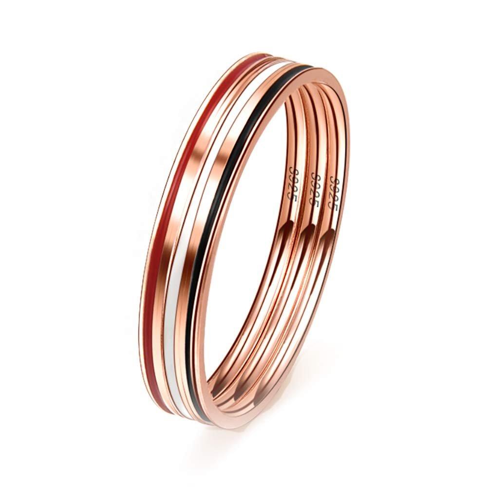 3-Ring Wedding Band Set for Women Rose gold Sterling Silver Ginger Lyne Collection Size 7 - 7