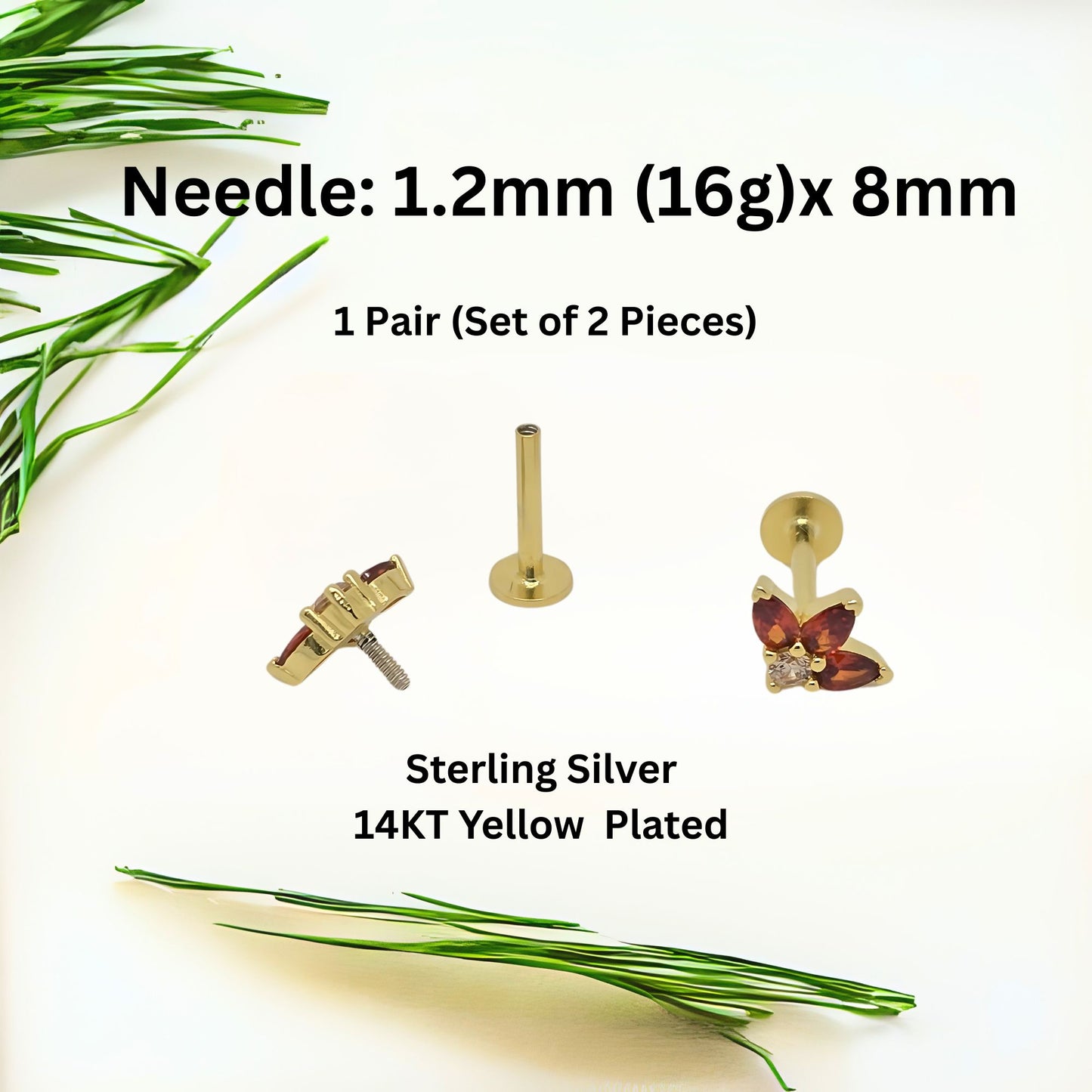 PearBurntOrangeCZFlatBackEarringsforCartilageorLobeGoldPlatedSterlingSilver1pairbyGingerLyne_Gold-5