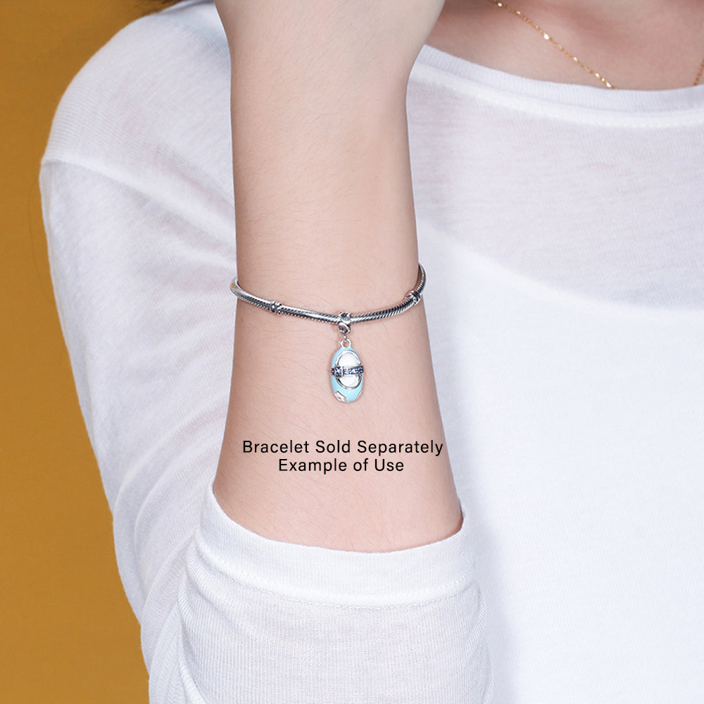 Baby Shoe Charm European Style Blue or Pink Sterling Silver CZ Ginger Lyne Collection - Blue
