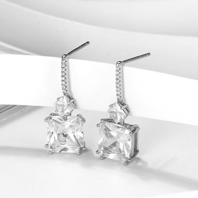 Drop Stud Earrings for Women Princess Cut Cz Sterling Silver Womens Ginger Lyne Collection - White Gold