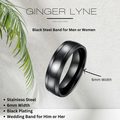 6mmStainlessSteelBlackWeddingBandRingWomenMenGingerLyneCollection_Black-6