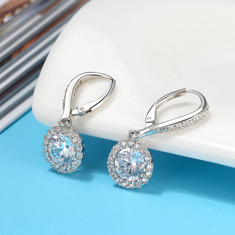 Halo Round Dangle Earrings for Women Sterling Silver Clear Cz Ginger Lyne Collection