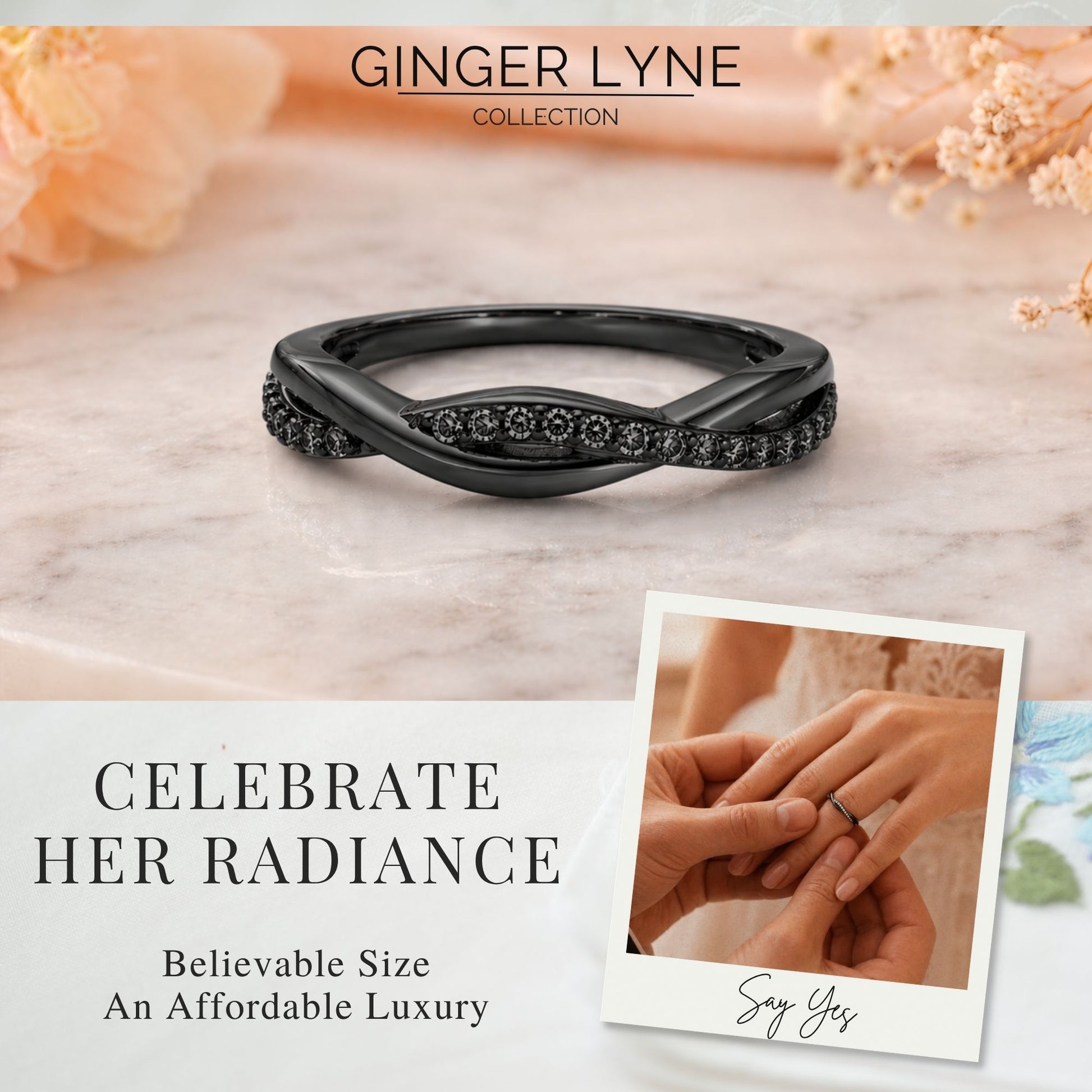 QueenaSterlingSilverBlackWeddingBandforWomenHalfEternityCzAnniversaryRingbyGingerLyneCollection_BlackBlackStonesCZ-4