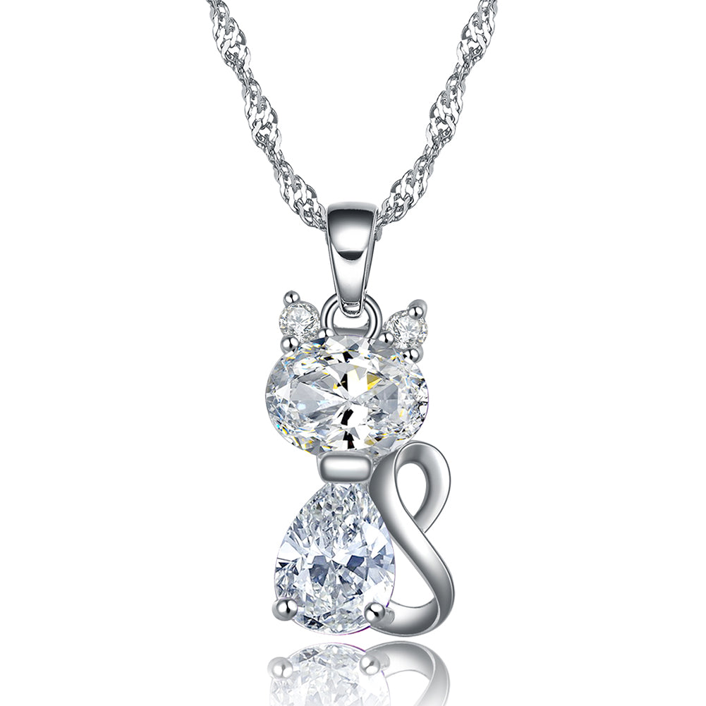 Kitten Cat Pendant Necklace for  Women Purple Cubic Zirconia Ginger Lyne Collection - clear