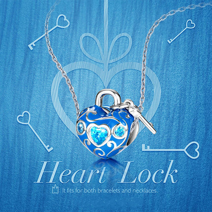 Heart Key Charm European Bead Sterling Silver Blue CZ Ginger Lyne Collection