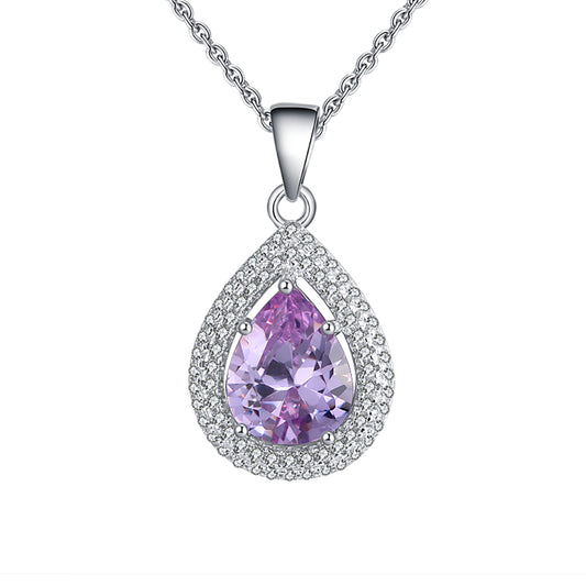 OvalTeardropPendantNecklaceforWomenSterlingSilverCzGingerLyneCollection_Purple-1