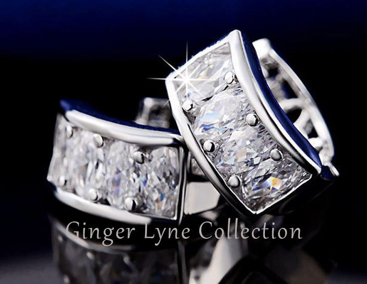 Small Hoop Earrings for Women Marquise Cut Cubic Zirconia Ginger Lyne Collection - Silver