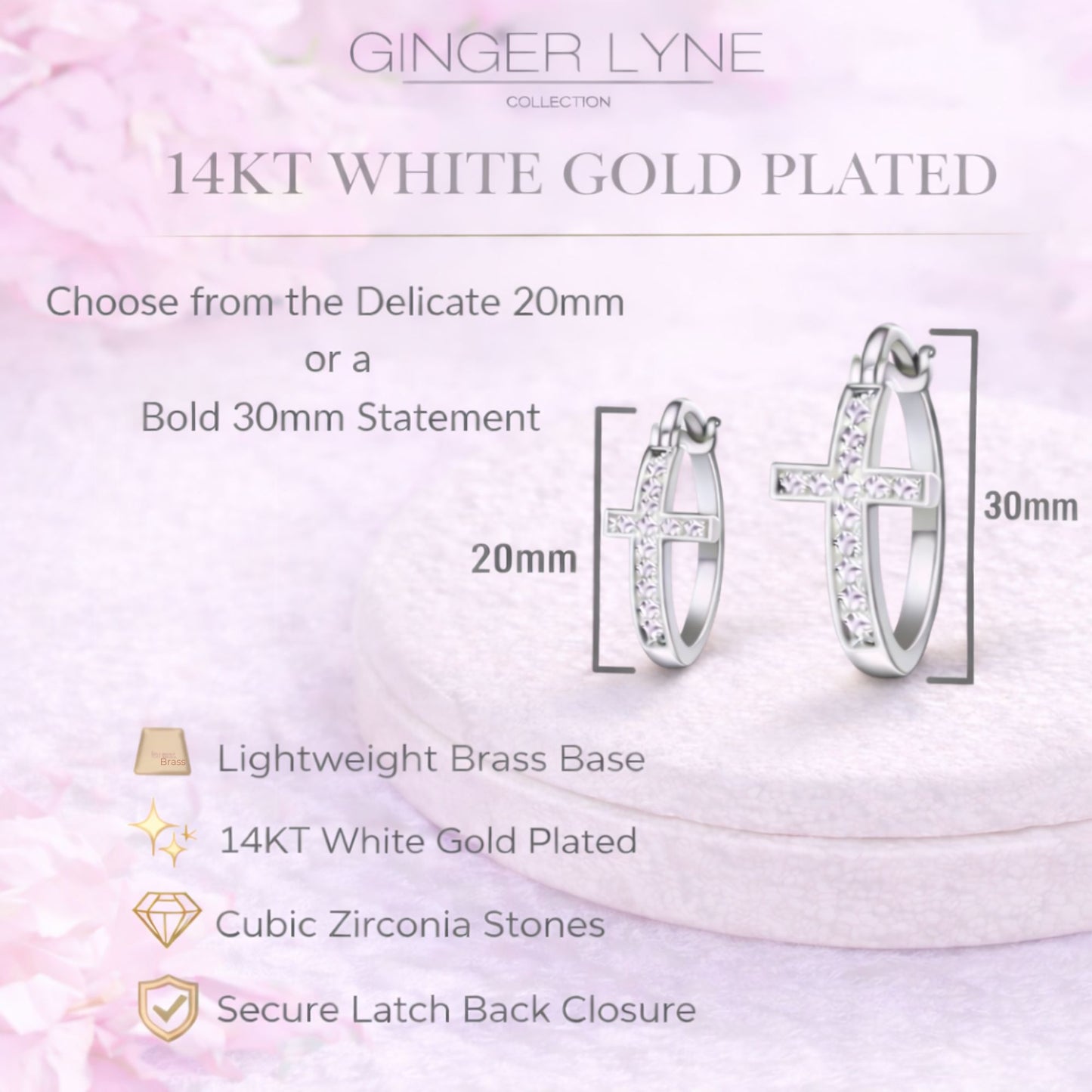 Cross Hoop Earrings for Women Cubic Zirconia Ginger Lyne Collection - SilverTone-20mm