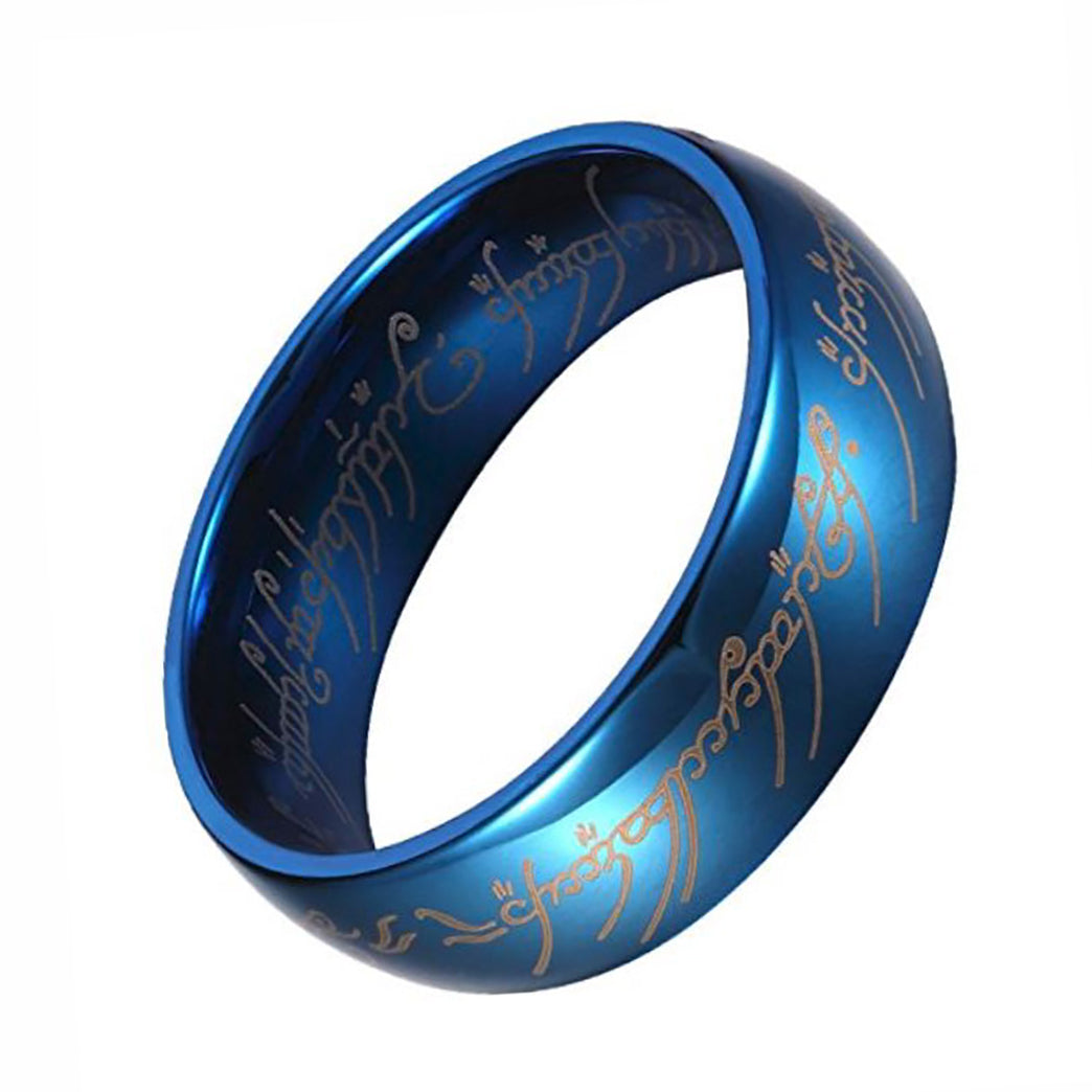 One Ring of Power Wedding Band Stainless Steel Mens Womens Ginger Lyne Collection - Blue,10
