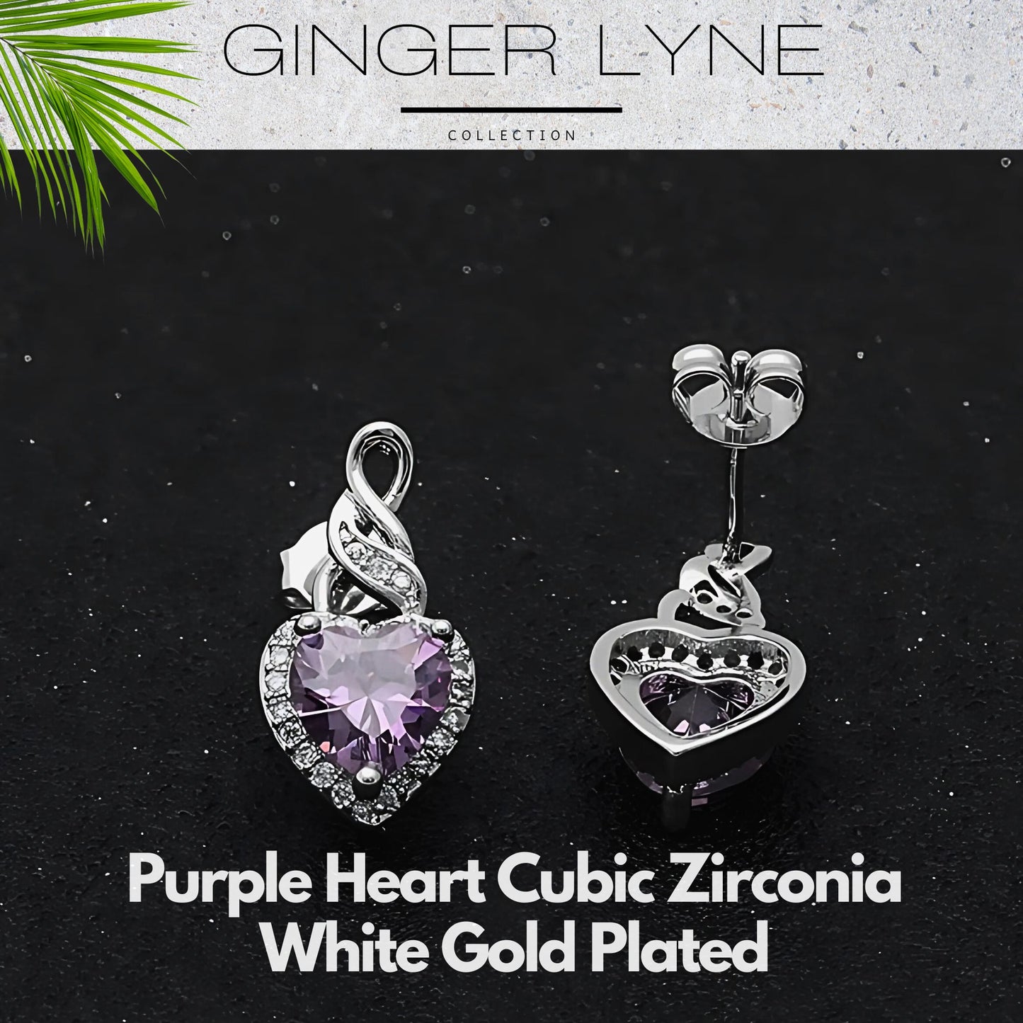 Heart Shape Blue Cz Drop Stud Earrings Womens Ginger Lyne Collection - Purple