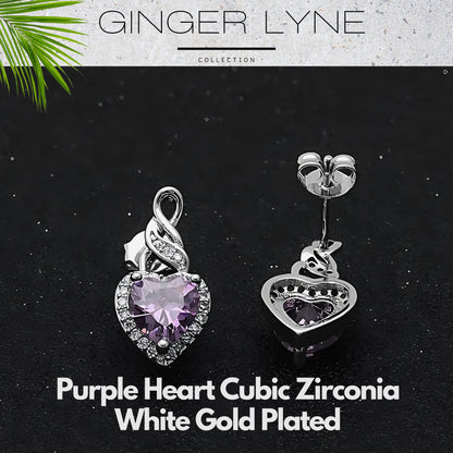 Heart Shape Blue Cz Drop Stud Earrings Womens Ginger Lyne Collection - Purple