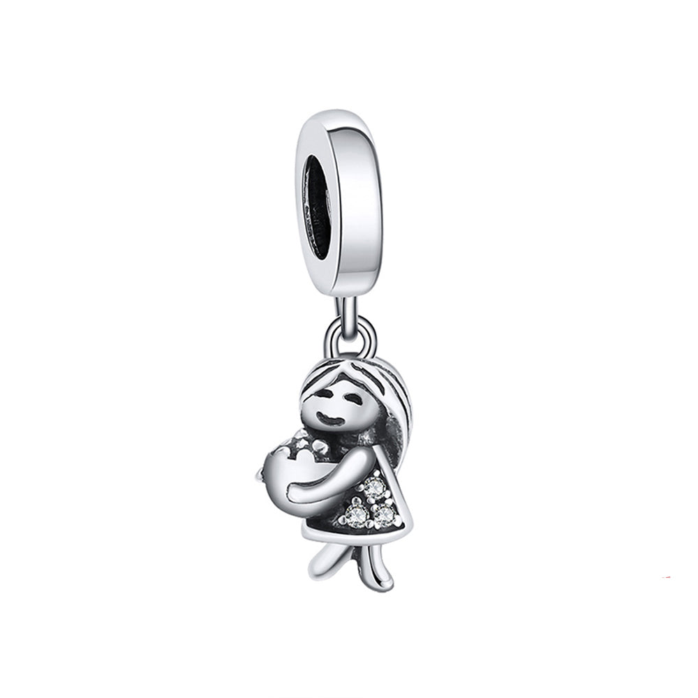 Little Girl Charm Oxidized Cubic Zirconia Sterling Silver Womens Ginger Lyne Collection