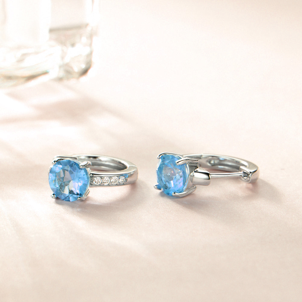 Huggie Style Hoop Earrings for Women Blue Topaz Sterling Silver Ginger Lyne Collection - Blue