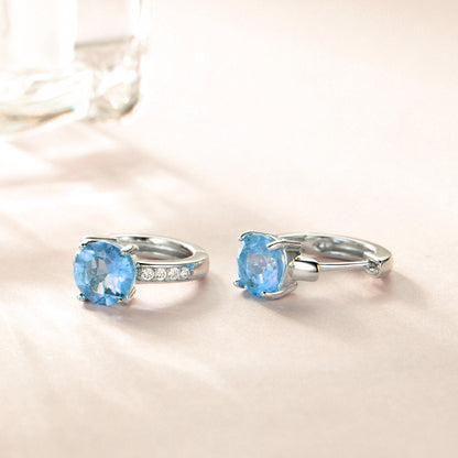 Huggie Style Hoop Earrings for Women Blue Topaz Sterling Silver Ginger Lyne Collection - Blue