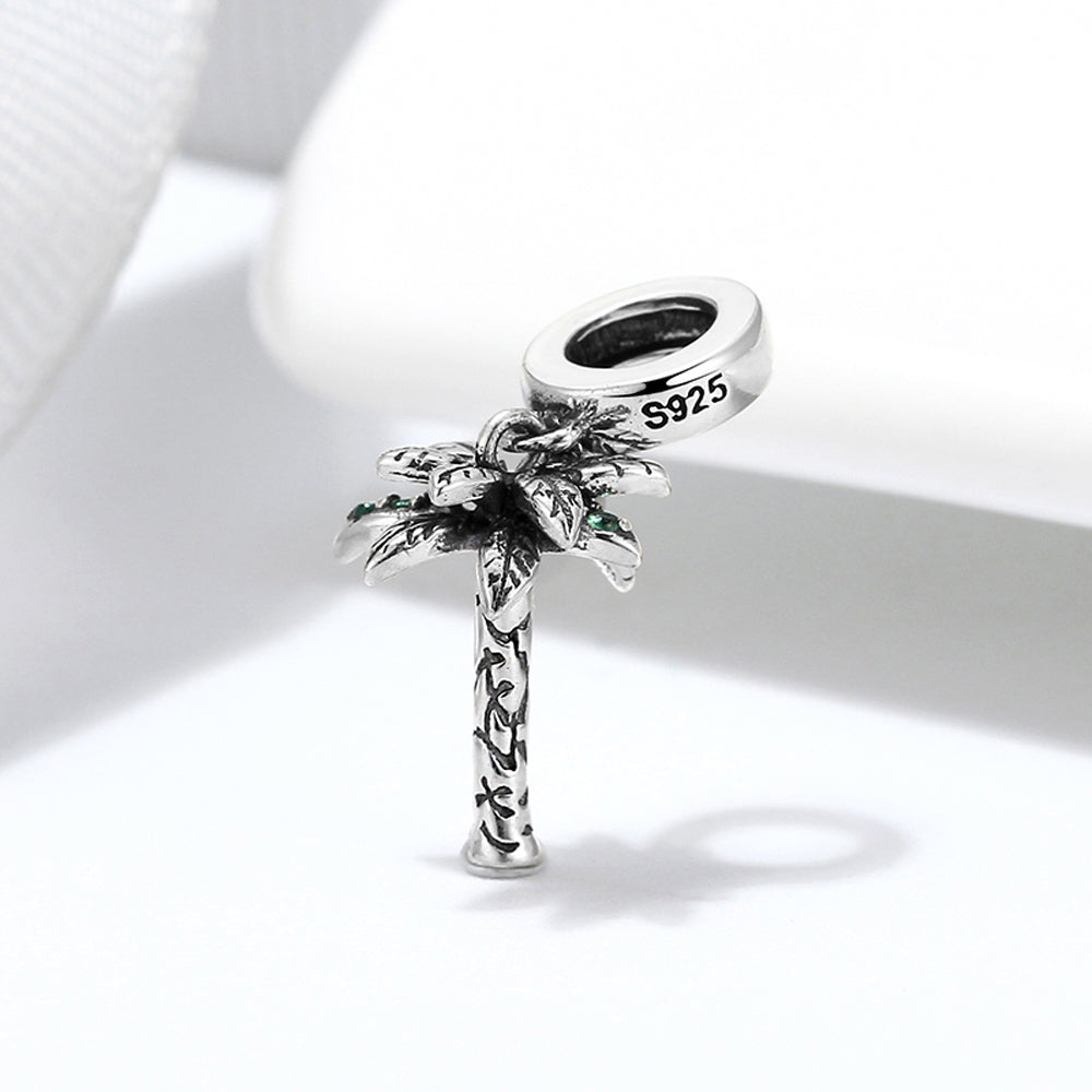 925 Sterling Silver Medal Charm Palm Tree 13 Mm X1
