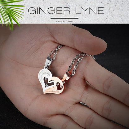 Interlocking Heart Necklace Set for Couples Love Devotion Stainless Steel Ginger Lyne Collection