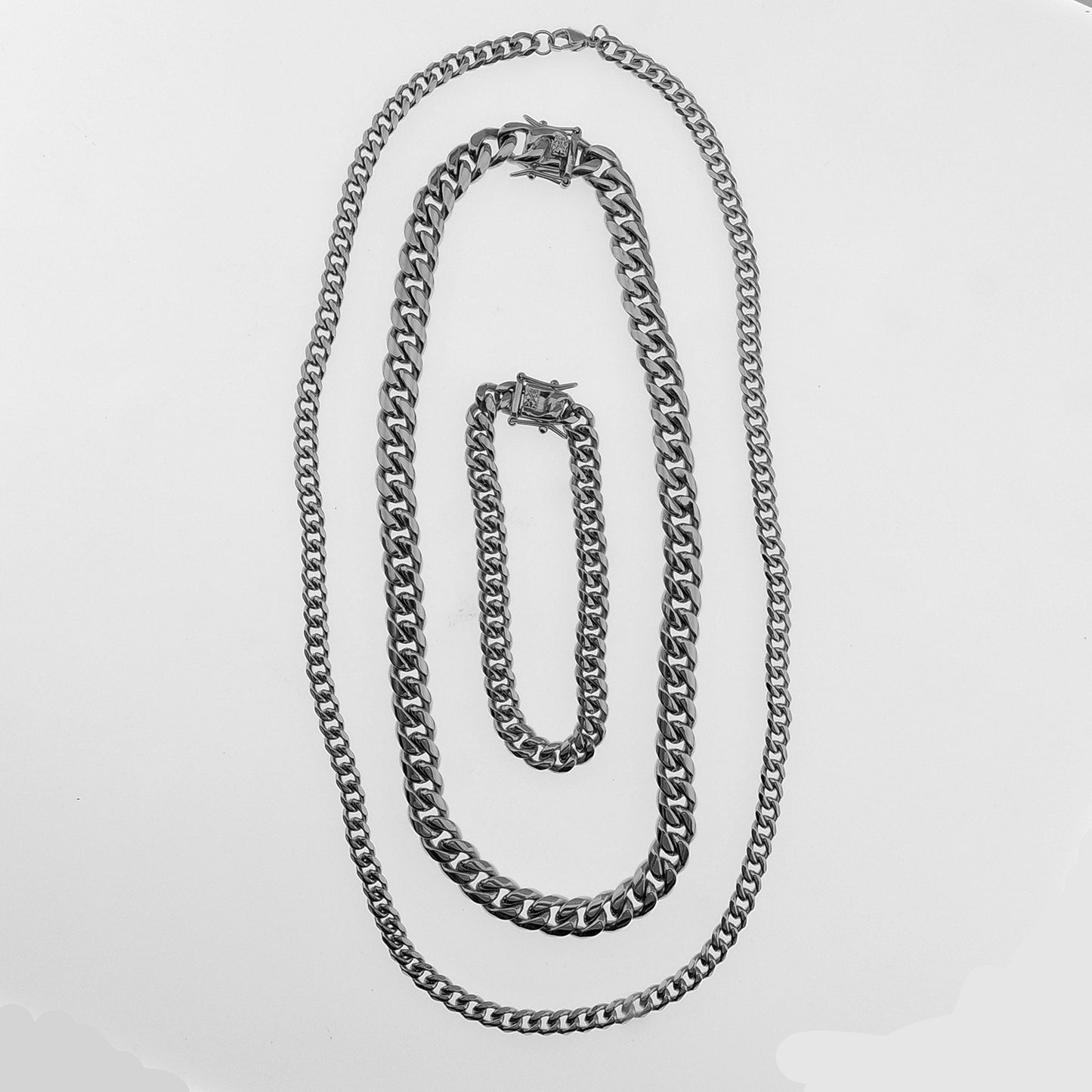 Cuban Link Chain Necklace Gold Stainless Steel Hip Hop Men Women Ginger Lyne Collection - Silver-10mm-18