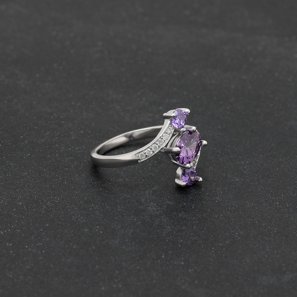 Birthstone Ring for Women Statement Ring 3 Stone Sterling Silver Cz Ginger Lyne Collection